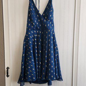 BLONDIE NITES Womens Blue Zippered Ruffled Caged Midriff Padded Spaghetti Strap Sweetheart Neckline Full-Length Formal Fit + Flare Dress main image 1